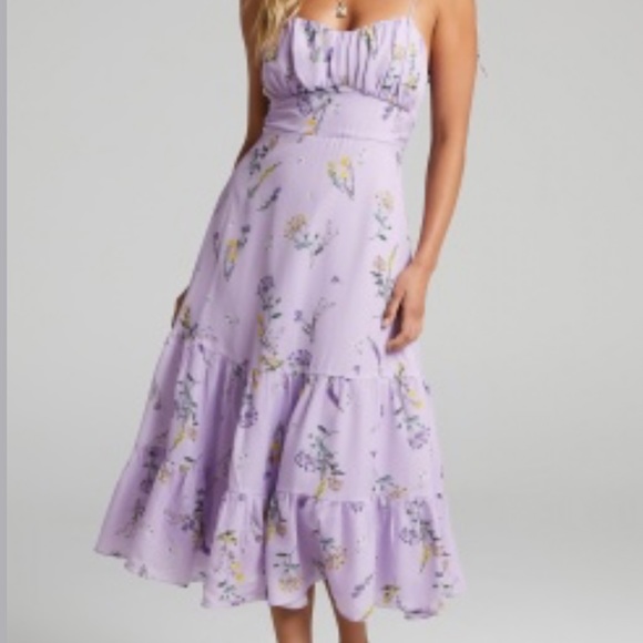 showpo purple MONACO SWEETHEART MIDI DRESS IN LAVENDER BOTANICAL FLORAL - Picture 3 of 3